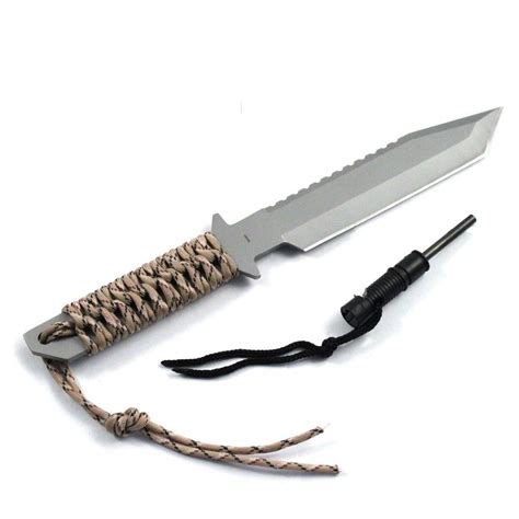 Full Tang 11in Survival Knife Serrated Tanto Blade With Fire Starter 4
