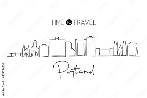 Continuous one line drawing Portland city skyline, Maine. Historical ...