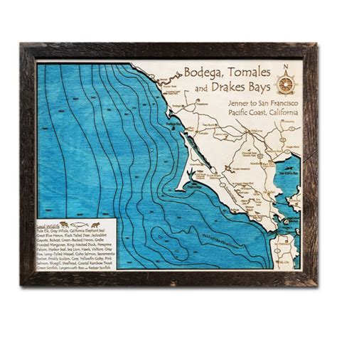 Bodega Bay Tomales And Drakes Ca Single Depth Nautical Wood Chart 11 X 14