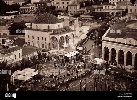 Athens rooftop view with street and historical architecture, Greece ...