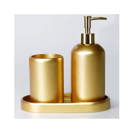 Smooth Bathroom Set In Gold Color Soap Dispenser Toothbrush Holder