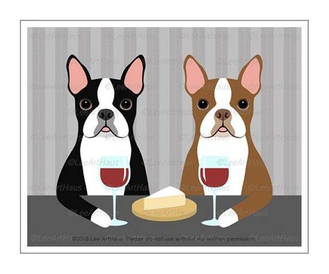 374dp Wine Ts Two Boston Terrier Dogs Drinking Wine Wall Art