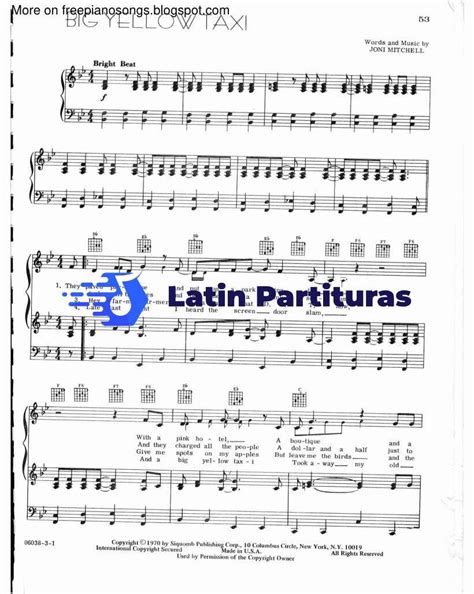 Joni Michell Big Yellow Taxi Latin Partituras