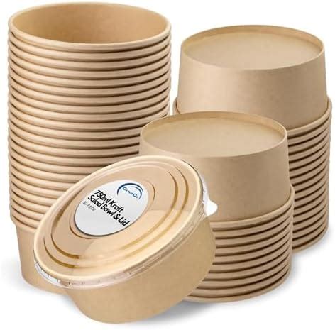 CaterCo Lot de 50 bols à salade jetables en kraft avec couvercles