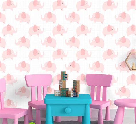 Behang Kinderkamer Roze Olifanten Tenstickers