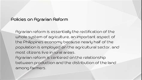 Policies On Agrarian Reform Youtube