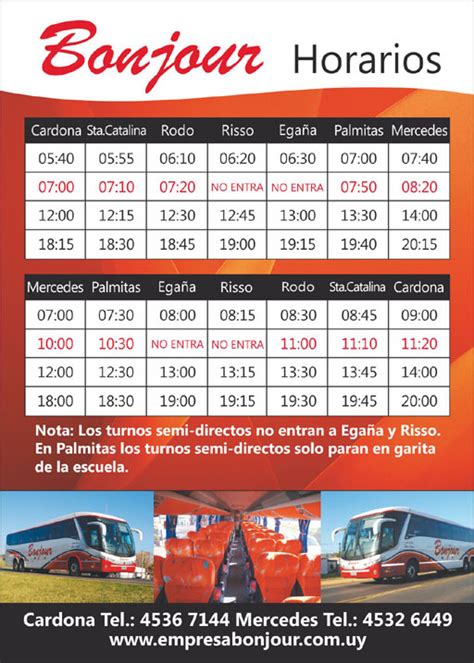 HORARIOS DEL TRANSPORTE INTERDEPARTAMENTAL HORARIOS DE EMPRESA BONJOUR