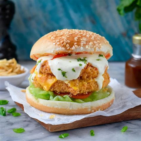Premium Photo Delicious Cheesy Zinger Burger Generate Ai