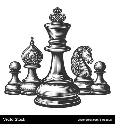 Chess Pieces Set Engraving Royalty Free Vector Image