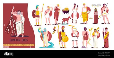 Olympian Gods Isolated Flat Icon Set Different Gods Figures And Greek