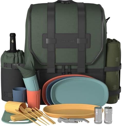 Haptim Durable Picnic Backpack For Person With Cutlery Set Gray