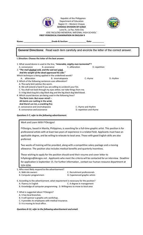 First Quarter Hope This Can Help Republic Of The Philippines Department Of Education Region