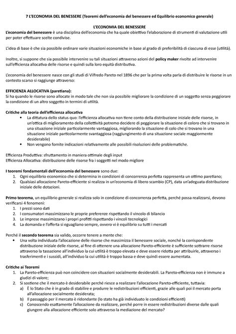 7 L Economia Del Benessere 7 LECONOMIA DEL BENESSERE Teoremi Dell