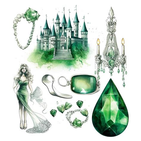 Emerald City Clipart Png Set Emerald Princess Watercolour