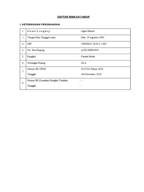 Daftar Riwayat Hidup I Keterangan Perorangan Pdf