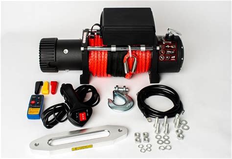 Power Winch 13000 lB Sentetik Halatlı Red Black Vinç Off Road Vinç