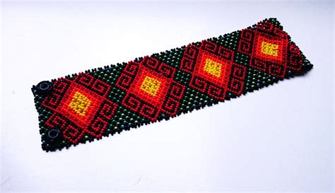 Mexican Huichol Beaded Bracelet Manchete Ethno Cuff Unisex Etsy