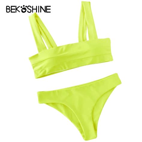 Bekoshine Solid Bikini Set Yellow Swimwear Swimsuit Pad Bathing Suit Femme Biquini Bikini Women