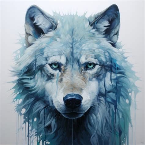 Surreal Blue Wolf Painting: Dark White and Light Cyan Spray Painted Realism Stock Illustration ...