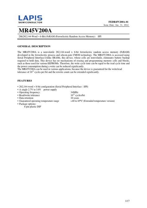 MR45V200A Datasheet PDF FeRAM