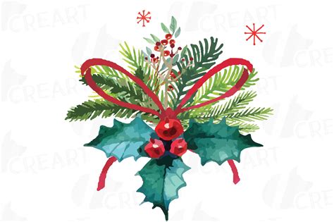 Christmas Wreath Clip Art Holiday Wreath Watercolor Pine Wood And