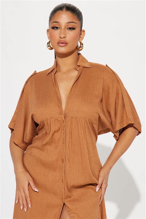 Lucia Shirt Midi Dress Cognac Fashion Nova Dresses Fashion Nova