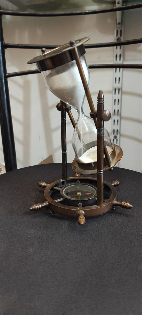 Sand Timer Sandclock Antique Brass Sand Timer With Compass On Wooden