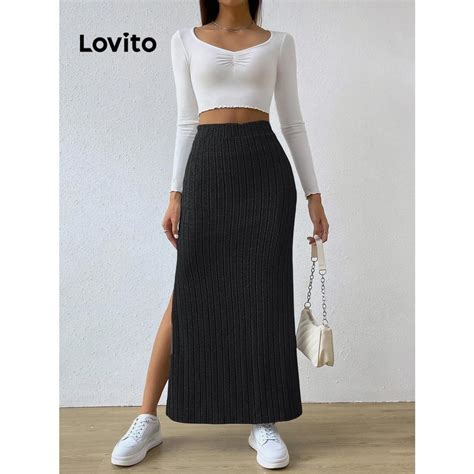 Lovito Saias Casuais Simples Divididas Para Mulheres Lnl Shopee