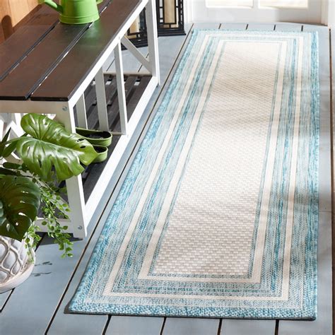 Safavieh Courtyard 2 X 8 Ft Ivoryaqua Indooroutdoor Border Runner