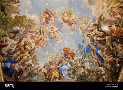 Florence, Italy - June 25, 2018: Panoramic view of ceiling interior of ...