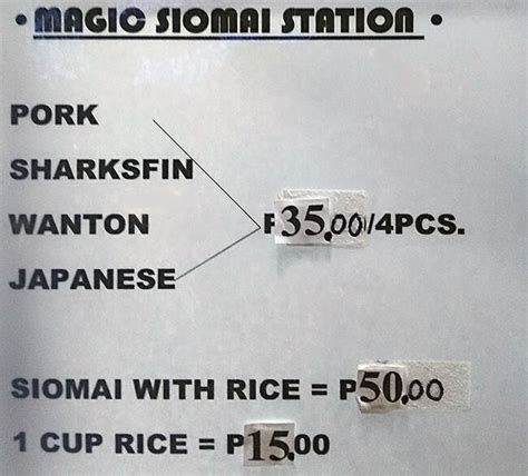 Menu At Magic Siomai Manila