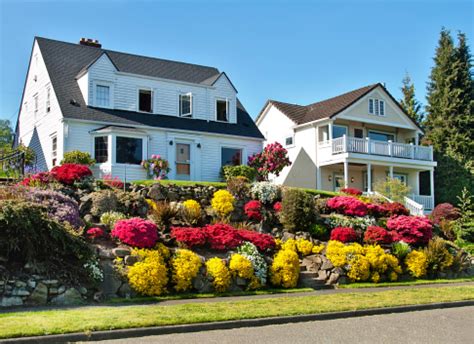 American Dream Home With Flower Garden Stock Photo - Download Image Now ...