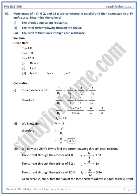 Current Electricity Solved Textbook Numericals Physics Th