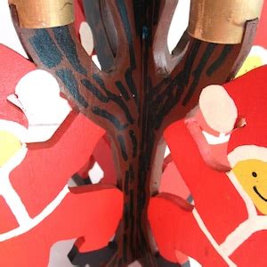 Vintage Santa Candle Holder Wood Hand Painted Four Santas Hold 8