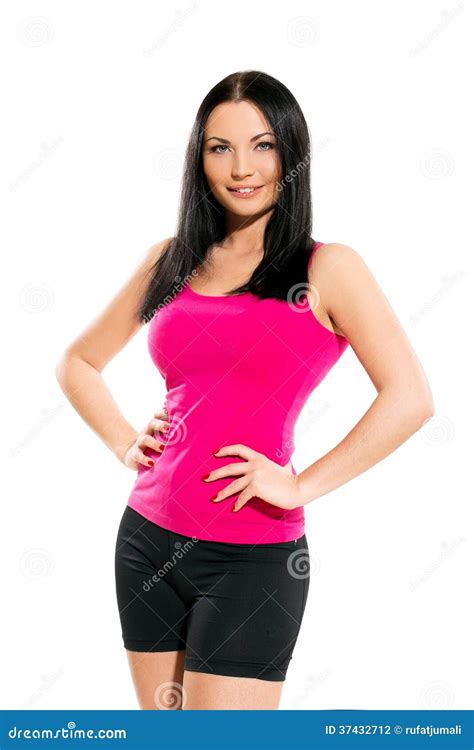 Cute Brunette On A White Background Stock Photo Image Of Healthy Beauty