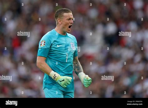 England Goalkeeper Jordan Pickford Celebrates After Marcus Rashford