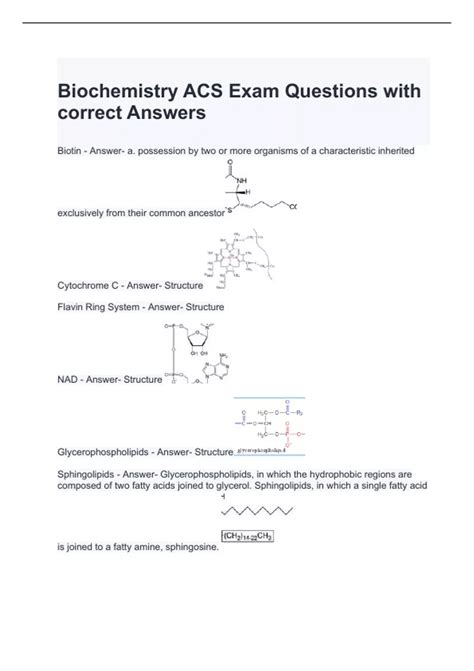 Biochemistry ACS Exam Questions With Correct Answers 100 ACS