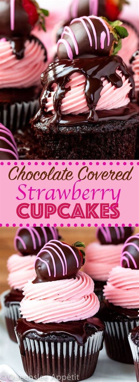 Chocolate Covered Strawberry Cupcakes ~ Recipe Queenslee Appétit