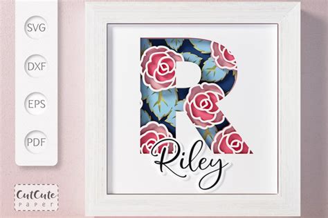 Monogram Letter R templates for layered paper shadow box