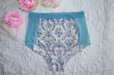 Blue Mesh Panties Floral Panties Blue Lingerie High Waisted Etsy