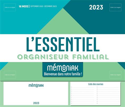 Mini Organiseur Familial L Essentiel Memoniak Calendrier Familial