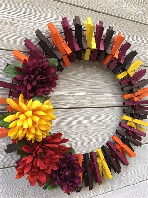 Fall Clothespin Wreath Front Door Wreath Fall Decor Etsy Clothes Pin Wreath Fall Crafts