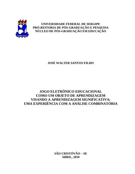 Pdf Universidade Federal De Sergipe Pr Reitoria Livros