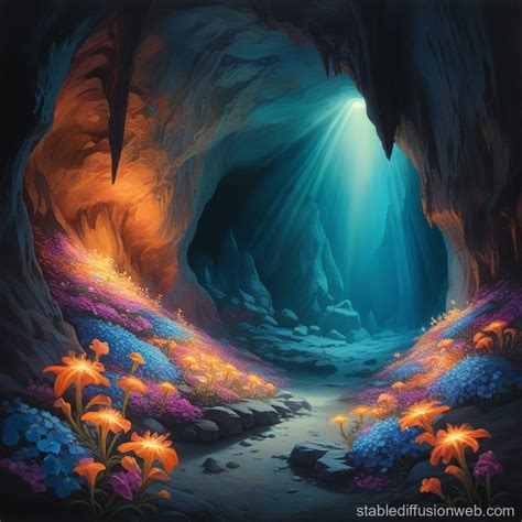 Lassens Vivid Dreamlike Cave Painting With Glowing Flowers Stable
