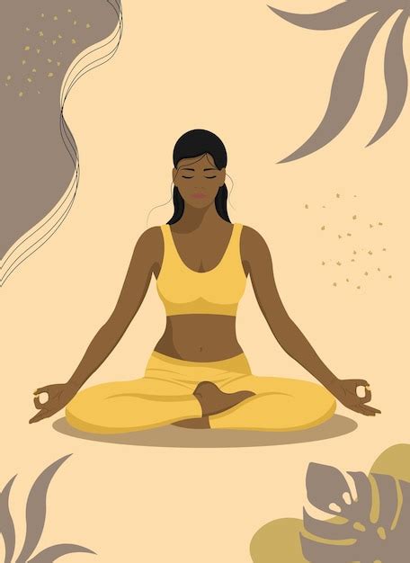 Premium Vector Young Dark Skinned Woman In Lotus Pose Practicing Yoga