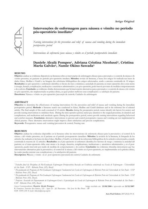 PDF Intervenções de enfermagem para náusea e vômito no período pós