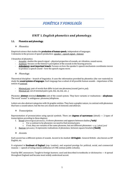 Apuntes Fonética Y Fonología FonÉtica Y FonologÍa 𝑼𝑵𝑰𝑻 𝟏 𝑬𝒏𝒈𝒍𝒊𝒔𝒉 𝒑𝒉𝒐𝒏𝒆𝒕𝒊𝒄𝒔 𝒂𝒏𝒅 𝒑𝒉𝒐𝒏𝒐𝒍𝒐𝒈𝒚 1