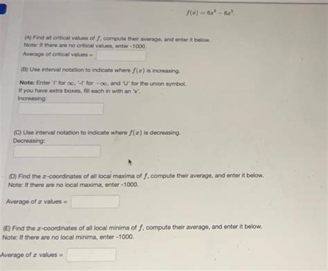 Solved Fx6x6−6x5 A Find All Critical Values Of F