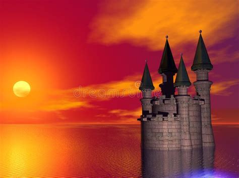 Sunset Castle Surreal Rendered Image Of A Castle At Sunset Spon