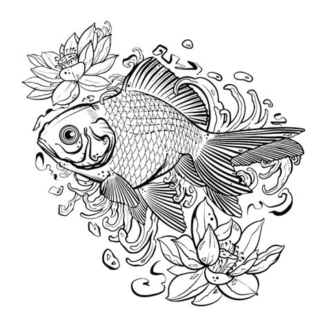 Premium Vector | Black tattoo fish goldfishkoi fish on white background